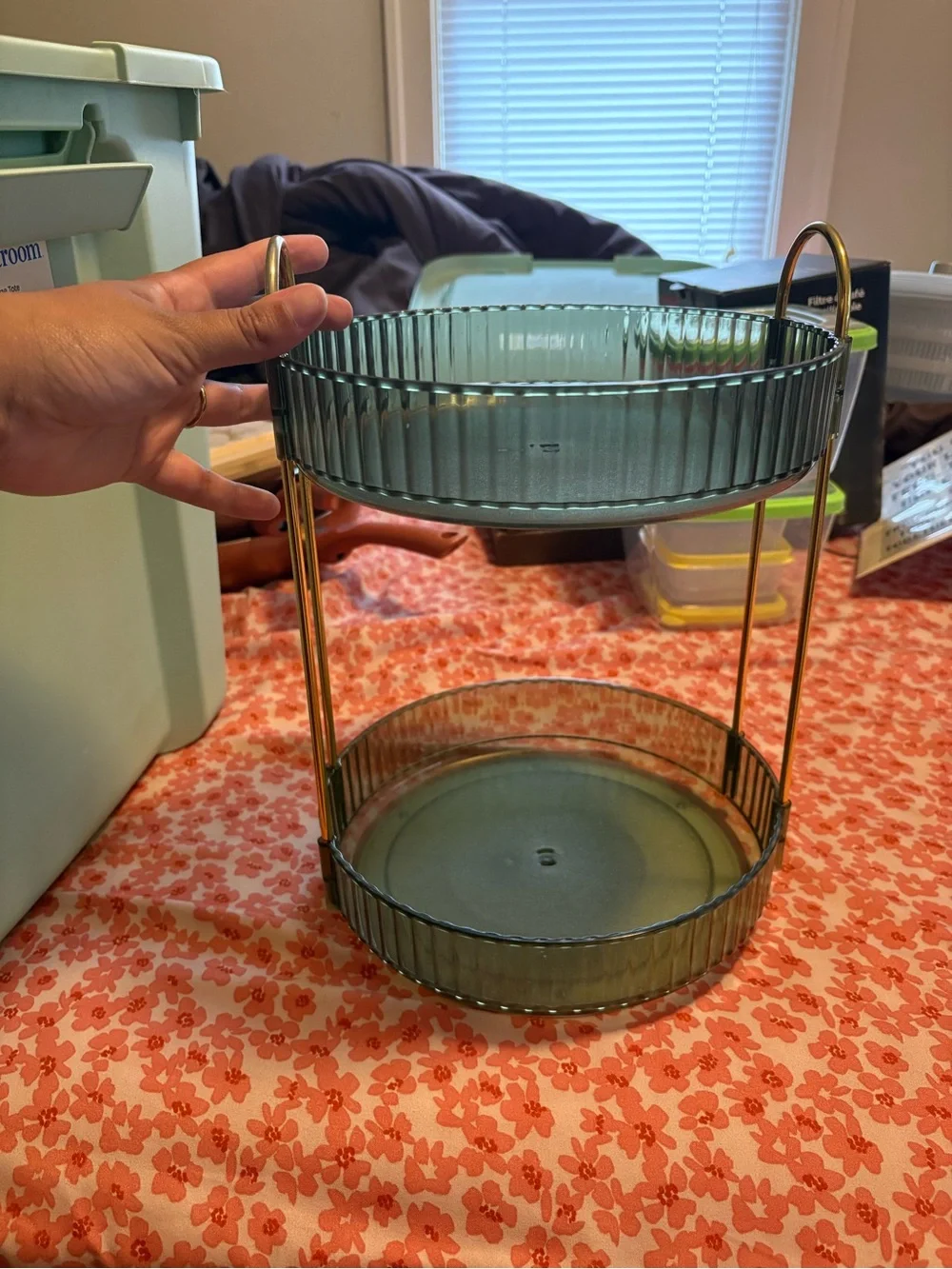 Two-Tier plastic green & Gold Metal Stand